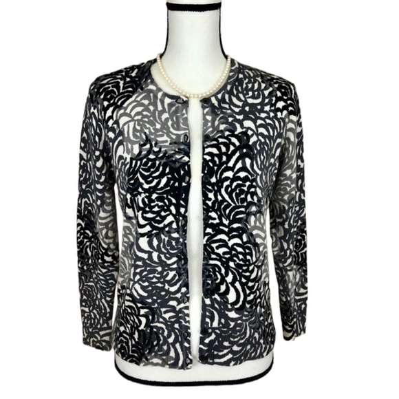 Croft & Barrow Gray & Black Floral Print Cardigan Sweater - Picture 2 of 5